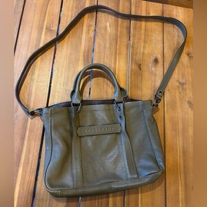Olive green longchamp leather 3D bag